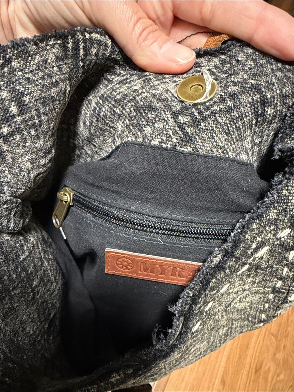 Myra Bag Textured Woven Shoulder Hobo in Charcoal with Leather Accent - Picture 8 of 10